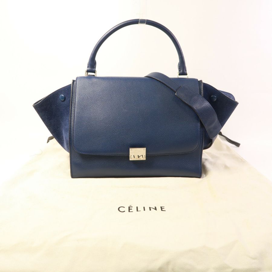 CELINE 【激減優惠】牛皮皮革Trapeze銀扣手挽肩背兩用袋-9