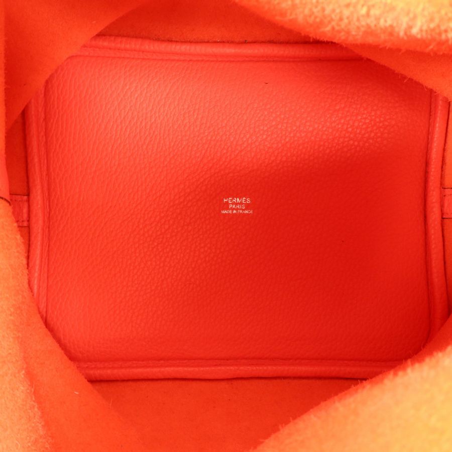 HERMES Clemence皮革Picotin MM銀扣手挽袋Orange Poppy-4