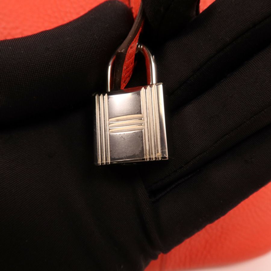 HERMES Clemence皮革Picotin MM銀扣手挽袋Orange Poppy-13