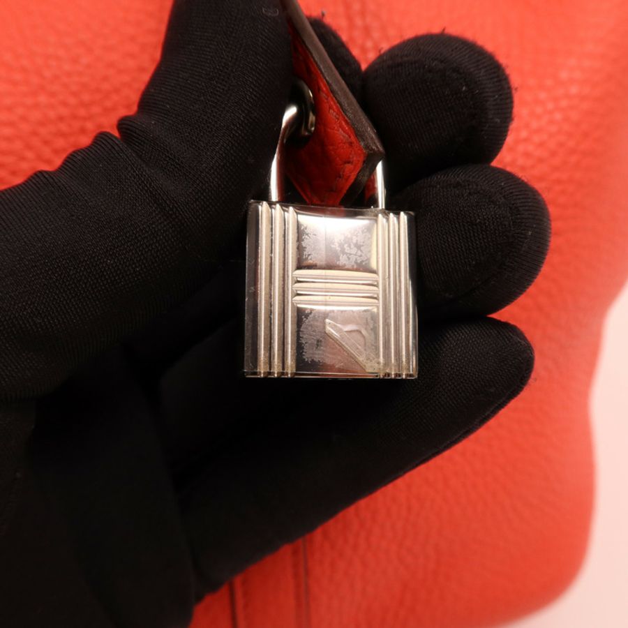 HERMES Clemence皮革Picotin MM銀扣手挽袋Orange Poppy-14