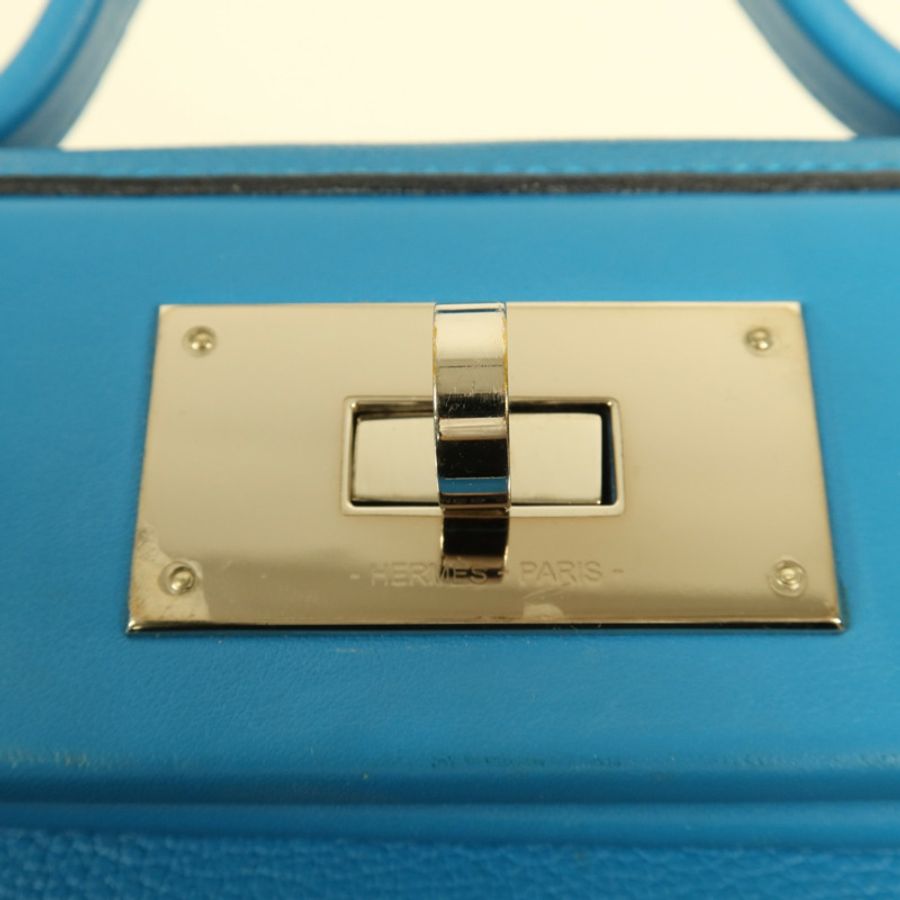 HERMES Evercolor皮革/Swift皮革24/24 Mini銀扣手挽肩背兩用袋Bleu Frida-7