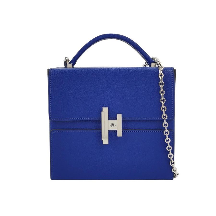Hermes Cinhetic18 純色鏈條不對稱H型封口單肩包 山羊皮銀扣7T電光藍A刻-0