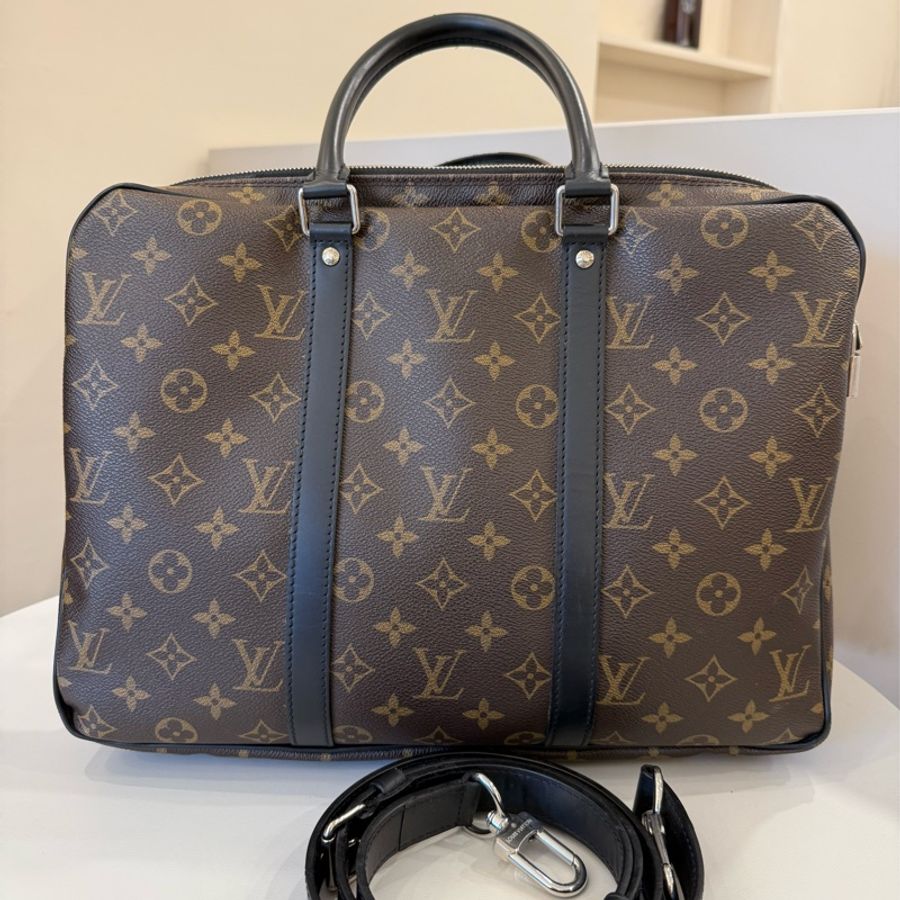 Louis vuitton老花拼接斜揹公事包💼-1