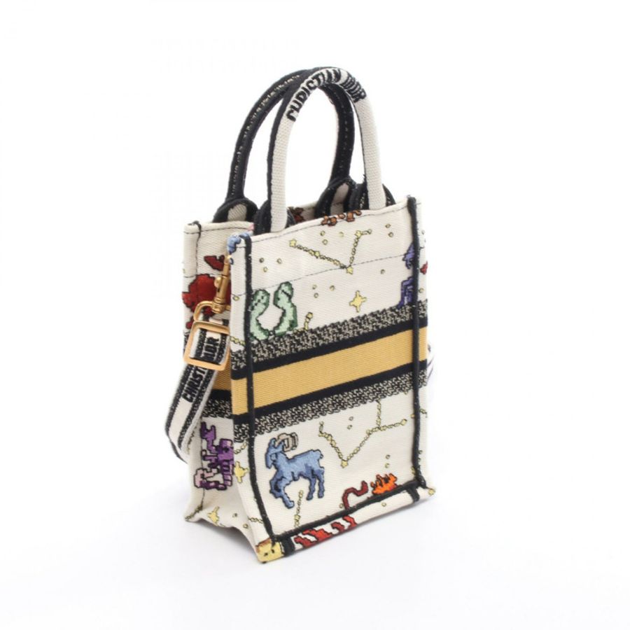 Christian Dior BOOK TOTE 迷你單肩手提包 帆布 白色 黑色 二手 女士-1