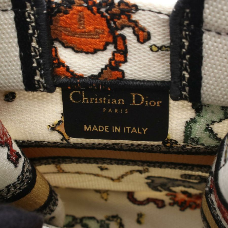 Christian Dior BOOK TOTE 迷你單肩手提包 帆布 白色 黑色 二手 女士-3