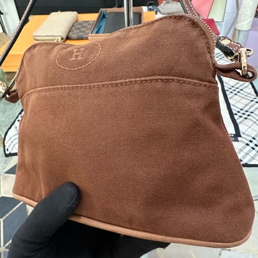 出清HERMES 棕色化妝包 斜背包-6