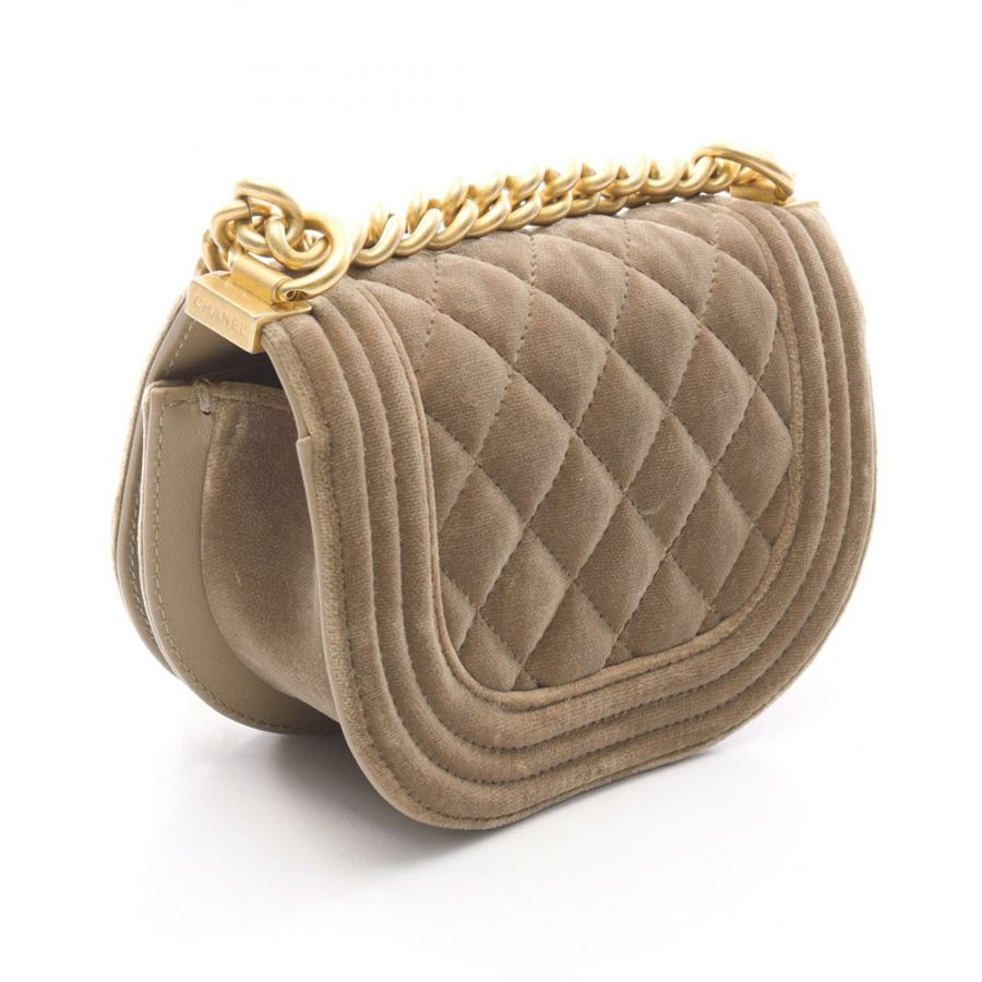 CHANEL Boy Chanel 迷你 Matelasse 鏈條單肩包 面料 卡其色 二手 GHW 女款-1