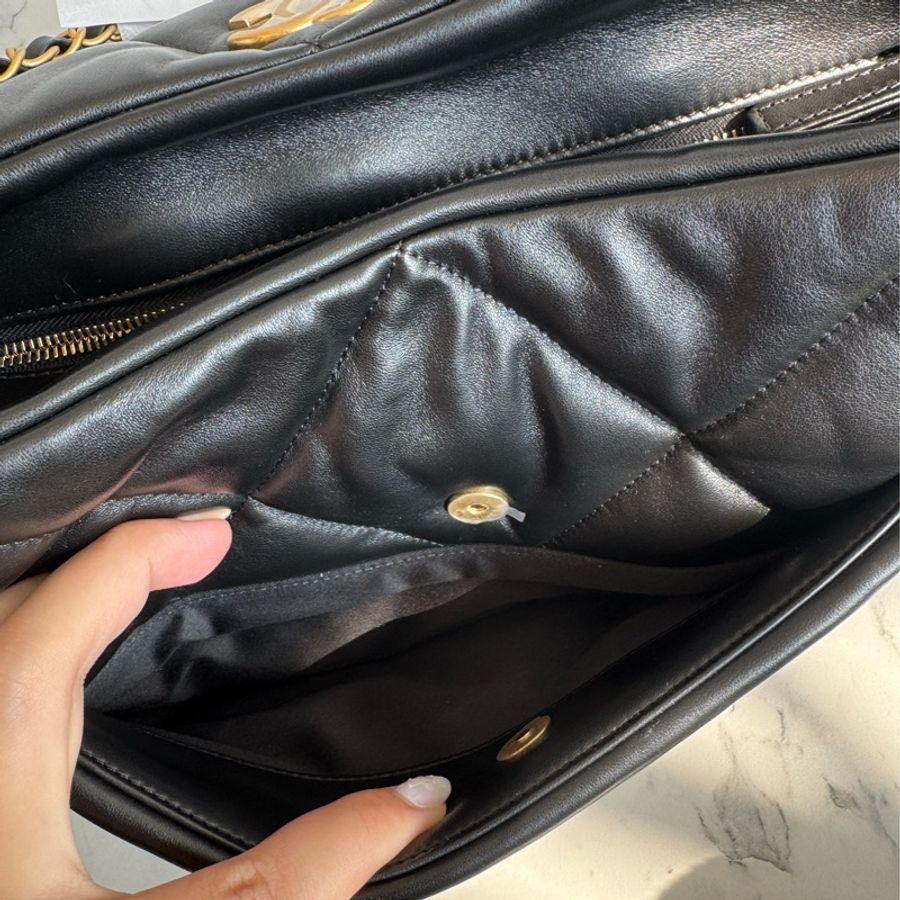 chanel黑色羊皮前雙口袋鏈肩背包-18