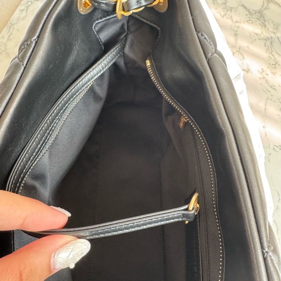 chanel黑色羊皮前雙口袋鏈肩背包-30