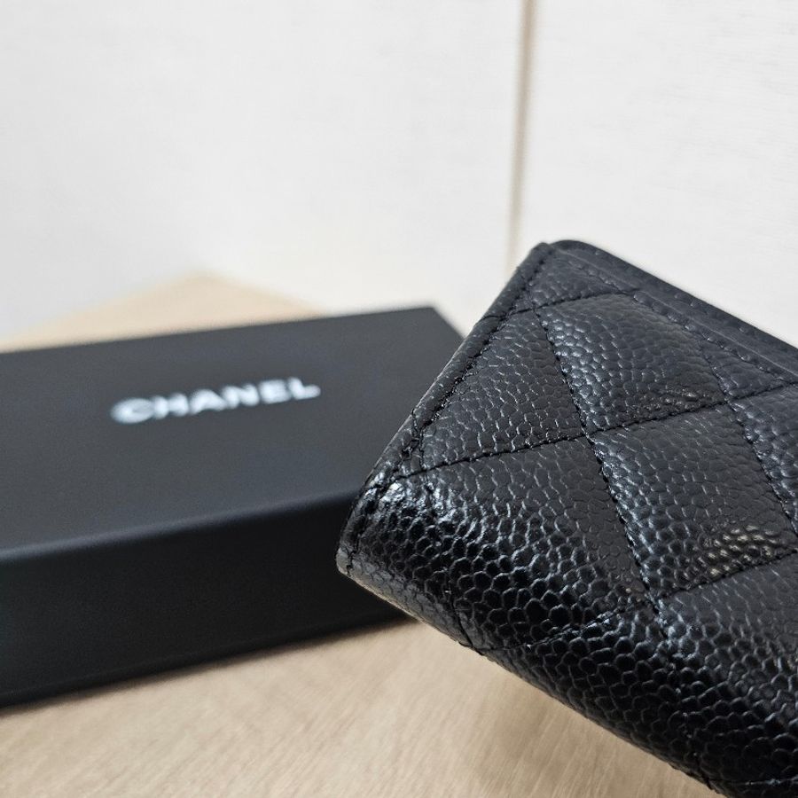 [全新未使用❣️] Chanel黑荔枝皮雙C金釦拉鏈零錢卡包-13