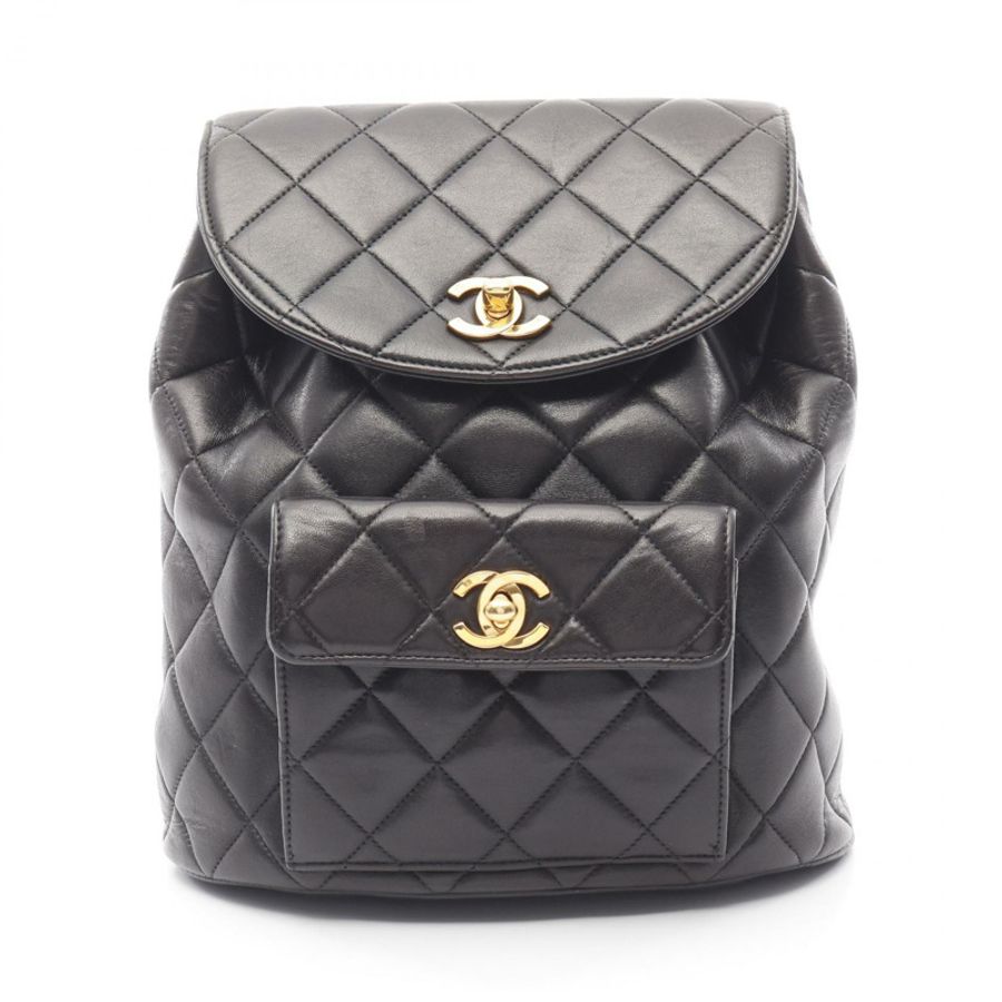 香奈兒 (CHANEL) Matelasse 雙旋扣鏈條背包 A10177 羊皮黑色金色五金-0
