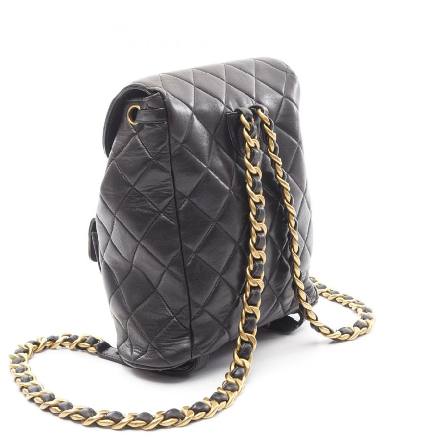香奈兒 (CHANEL) Matelasse 雙旋扣鏈條背包 A10177 羊皮黑色金色五金-1