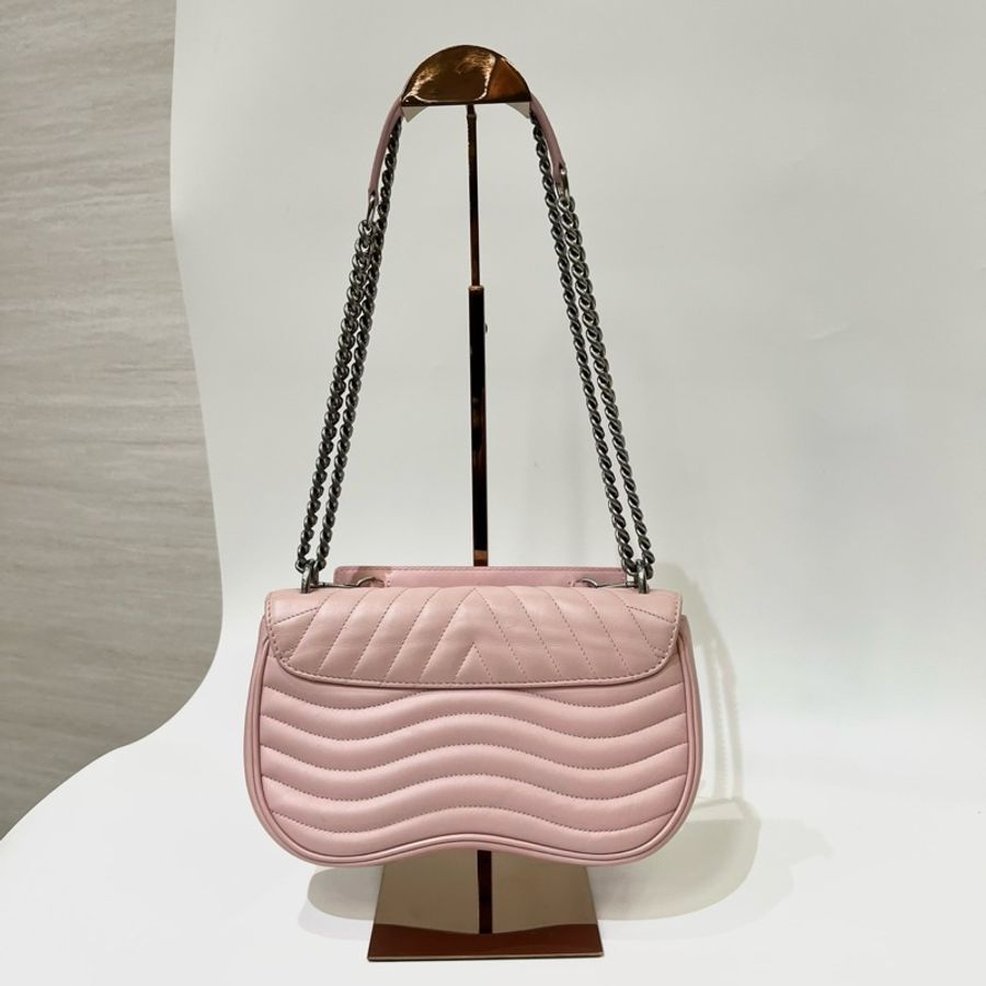LV 粉色牛皮波浪紋霧銀釦彩色字紋提把手提斜背包new wave MM M52707-1
