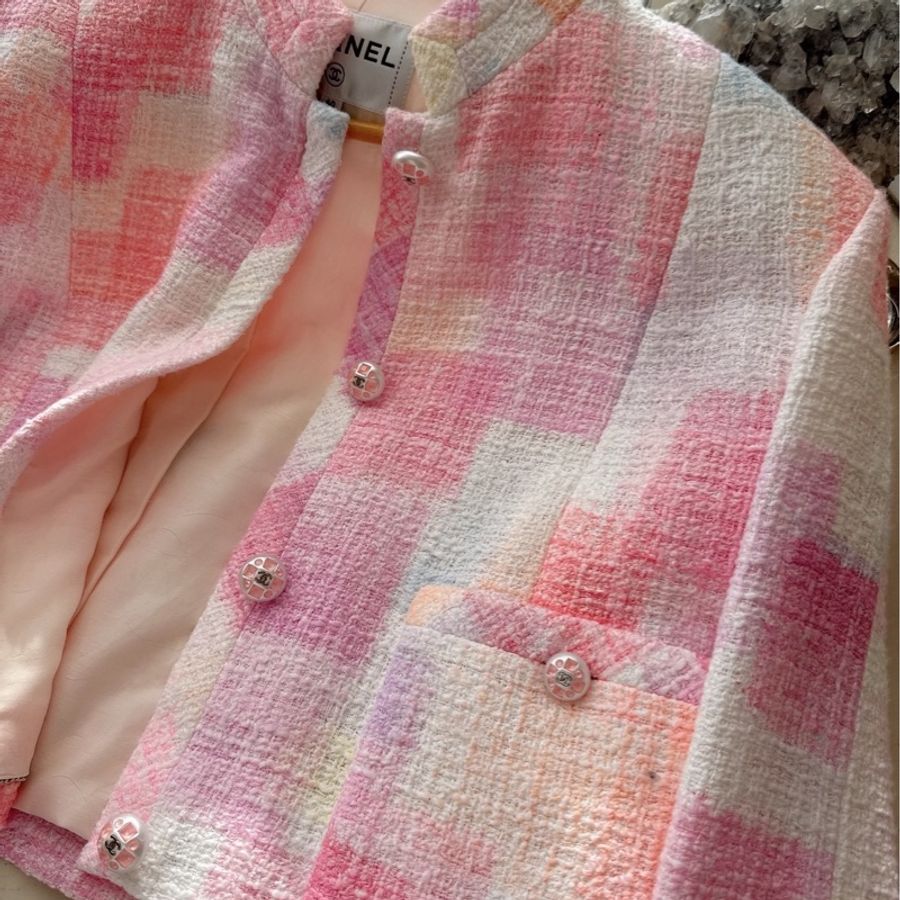CHANEL 23S粉白格子短版外套 40碼-3