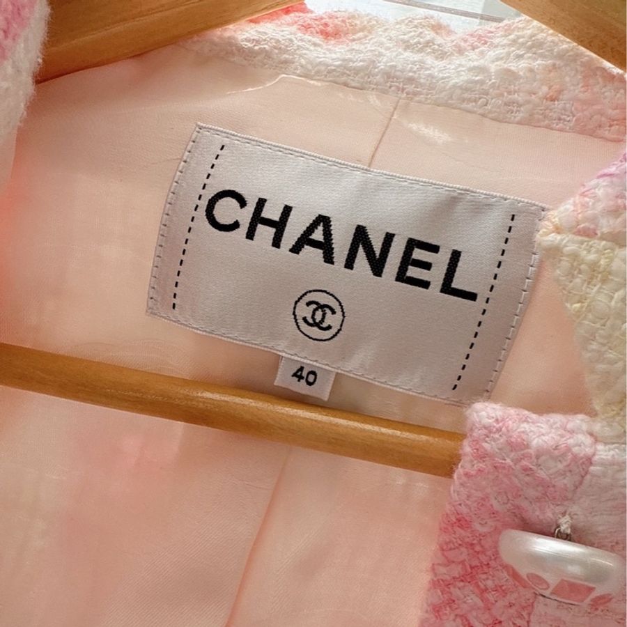 CHANEL 23S粉白格子短版外套 40碼-9