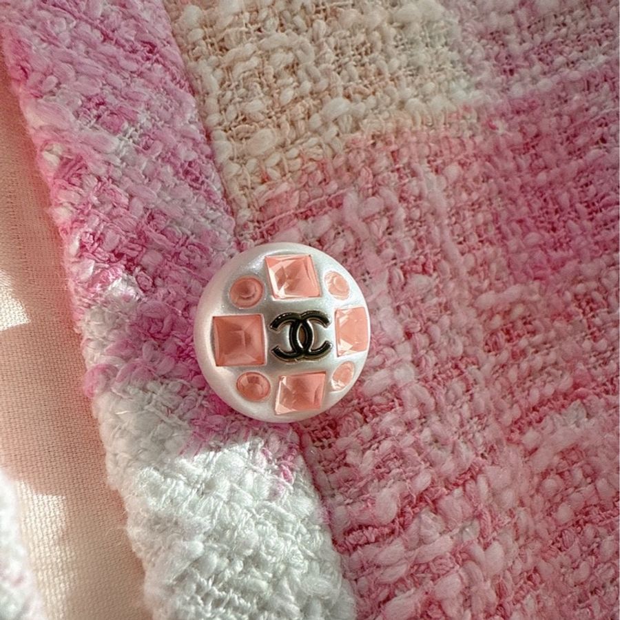 CHANEL 23S粉白格子短版外套 40碼-10