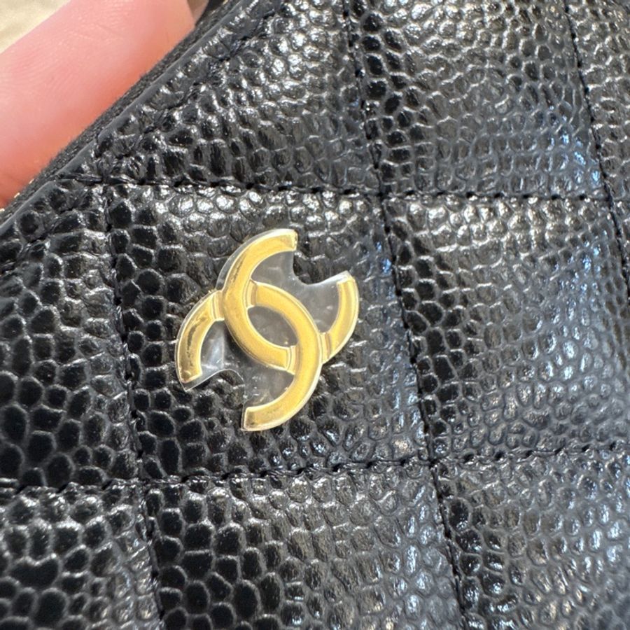 Chanel 黑金荔枝皮拉鏈零錢卡包 晶片款 全新離櫃-6