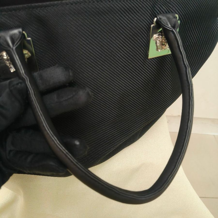 ㊣✨Versace✨凡賽斯 黑色 帆布 皮革 拼接 金屬 手提包/二手包/二手精品🌳二手樹屋🌳-25