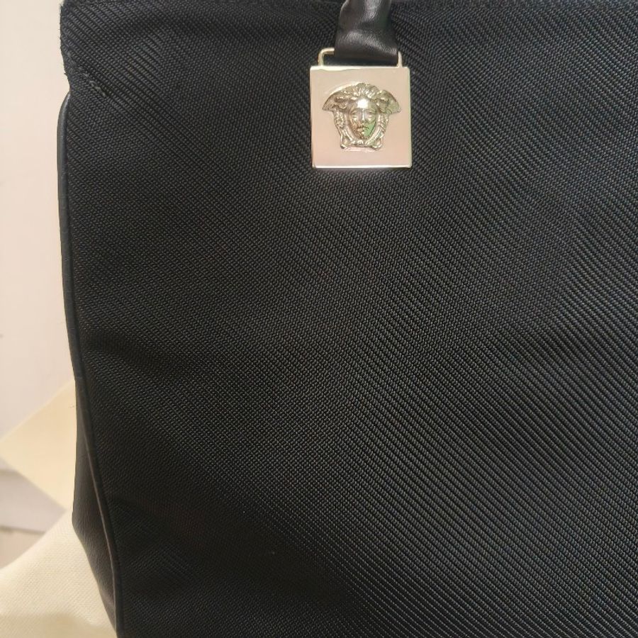 ㊣✨Versace✨凡賽斯 黑色 帆布 皮革 拼接 金屬 手提包/二手包/二手精品🌳二手樹屋🌳-26