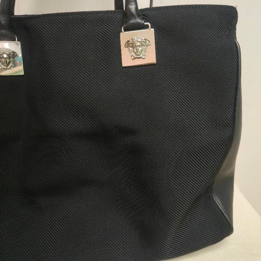 ㊣✨Versace✨凡賽斯 黑色 帆布 皮革 拼接 金屬 手提包/二手包/二手精品🌳二手樹屋🌳-31