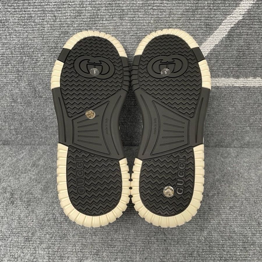 Gucci 古馳 白色皮面黑條紋web厚底板鞋 39碼-11