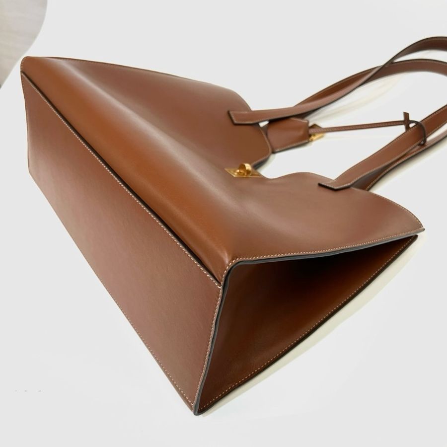 Celine 黃褐色滑面牛皮霧金釦CABAS16肩背包112583EZU-6