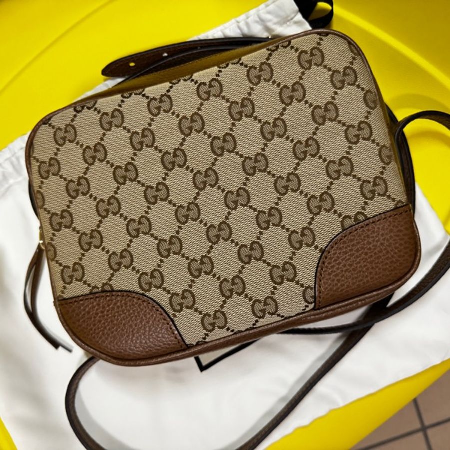 🔥 GUCCI 古馳 經典雙G LOGO印花牛皮拼接方包斜背包(駝/咖邊)-5