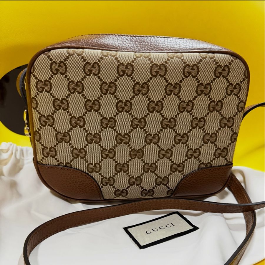 🔥 GUCCI 古馳 經典雙G LOGO印花牛皮拼接方包斜背包(駝/咖邊)-6
