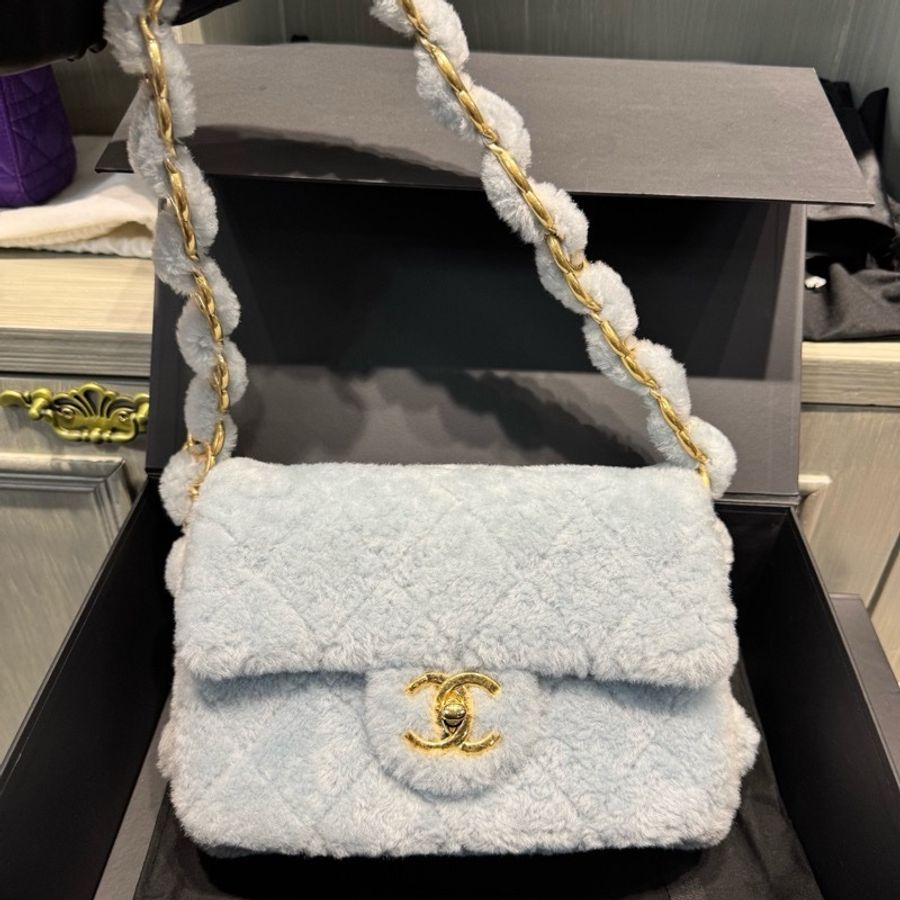 99新24KChanel香奈兒24k毛絨腋下包hobo-13