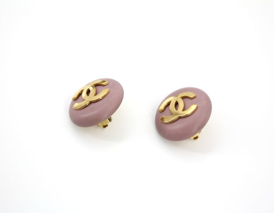 Chanel Vintage 87 樹脂紫粉紅CC Logo大圓形耳環-7