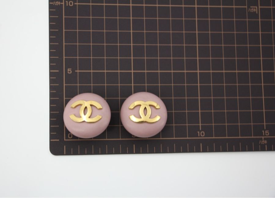 Chanel Vintage 87 樹脂紫粉紅CC Logo大圓形耳環-15