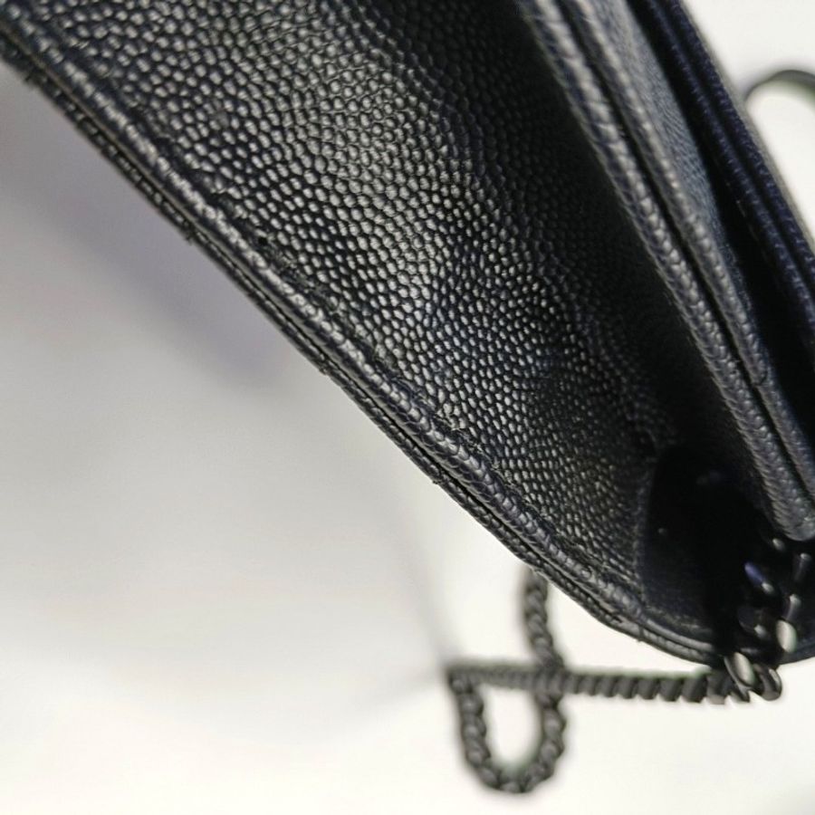 YSL MONOGRAM WOC 黑色牛
皮絎縫V紋單肩包斜挎包 黑色五金 可拆卸肩帶 配件齊全-12