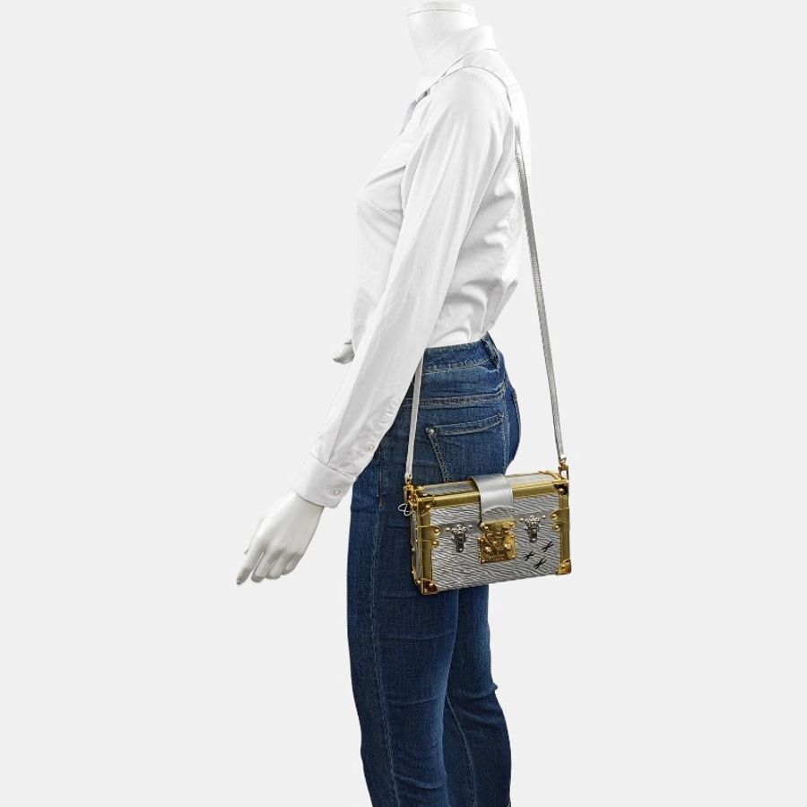 LOUIS VUITTON PETITE MALLE 銀色EPI 牛皮水波紋單肩包斜挎包 金色銀色五金 可拆卸肩帶-1