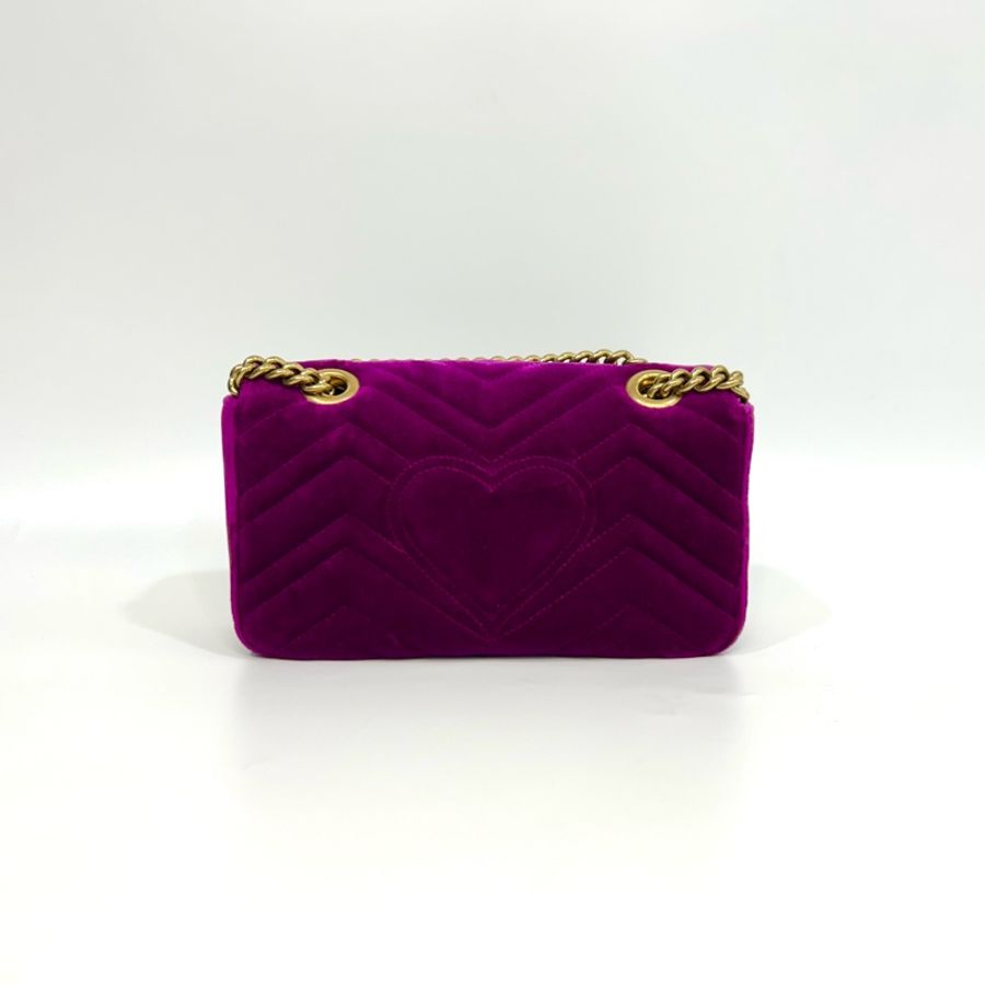 GUCCI葡萄紫絨布水晶刺繡雙G金釦marmont 22cm-3