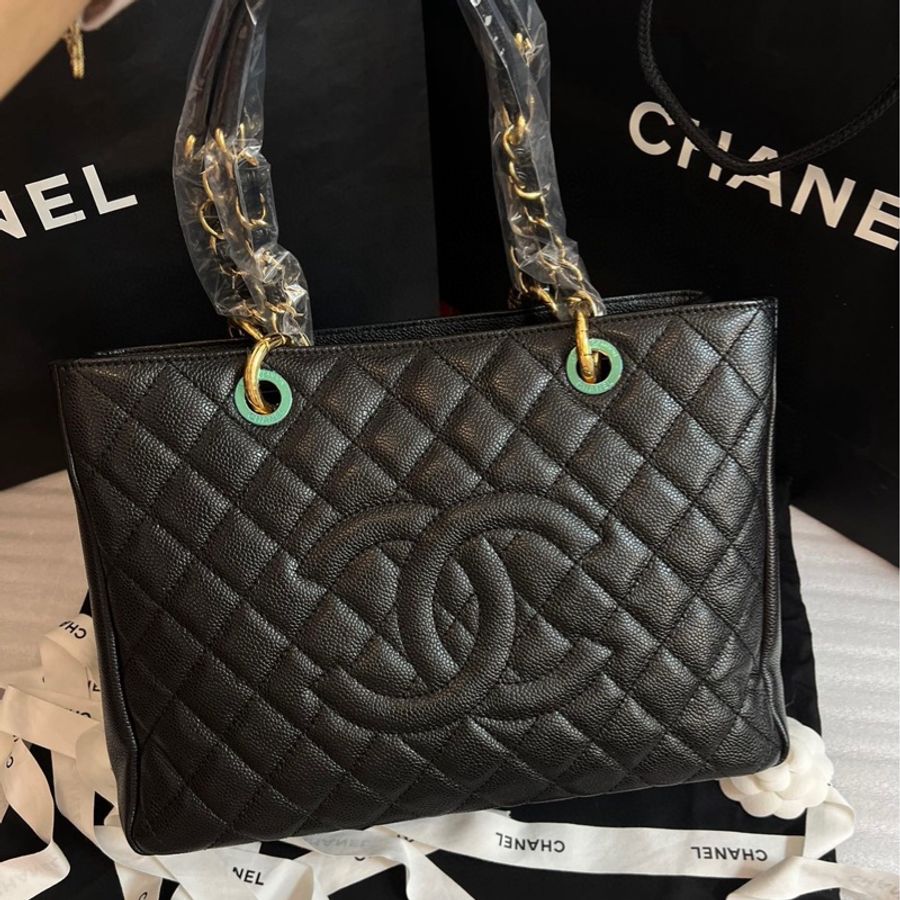 Chanel gst 黑金 荔枝紋皮 19鐳射 附件塵袋-1