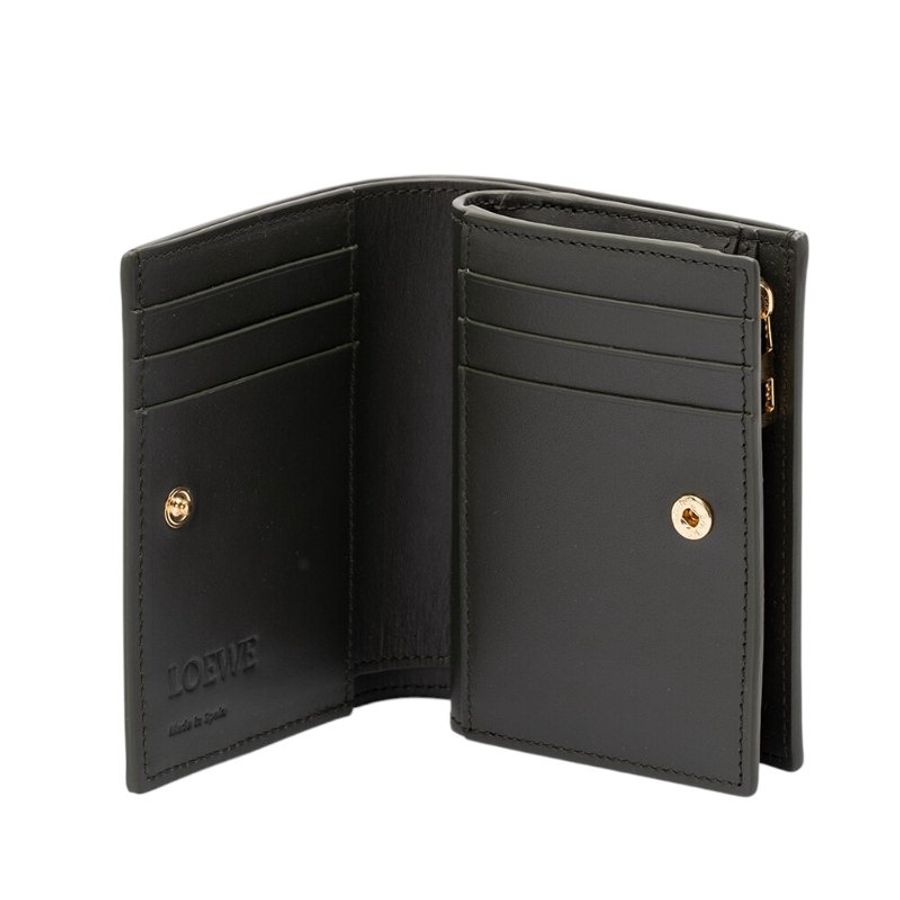 【LOEWE 羅威】Compact Landscape 納帕小牛皮 麂皮 錢包 皮夾 卡夾 短夾 酒瓶綠 赭色-2