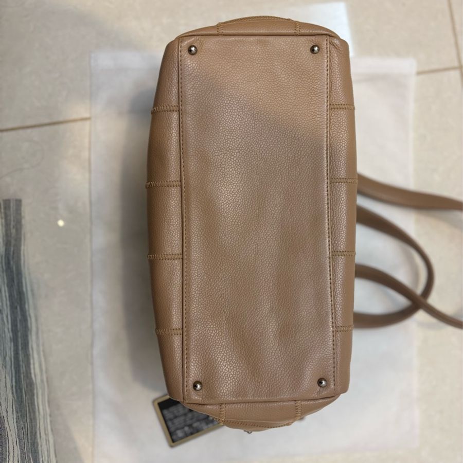 Chanel 奶茶色 冰格 波士頓 腋下包 手提包 vintage-8