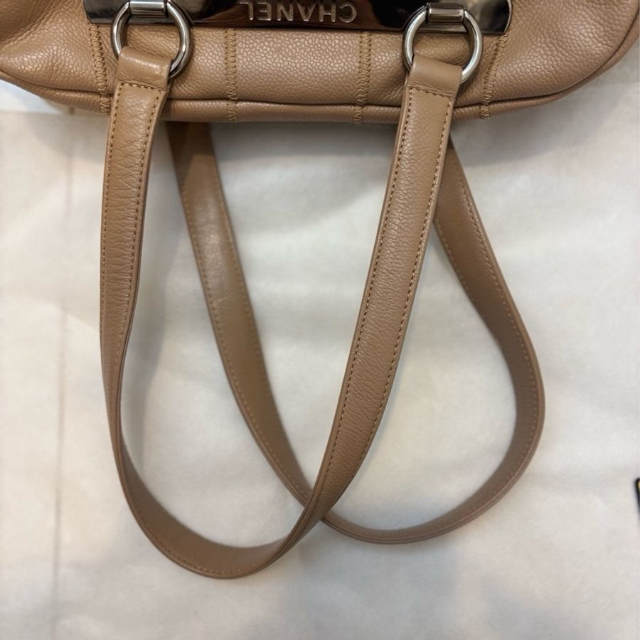 Chanel 奶茶色 冰格 波士頓 腋下包 手提包 vintage-22