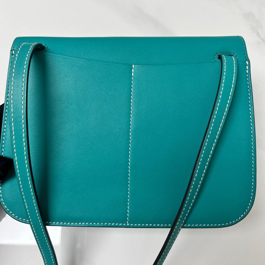 95新 Hermes mini Halzan 孔雀綠 銀扣 X刻 Swift皮-2
