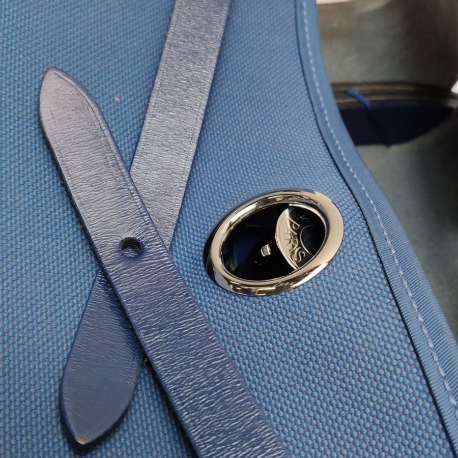 Hermes Herbag31單肩包Hunter牛皮帆布銀扣 73寶石藍7E明藍色C刻-20