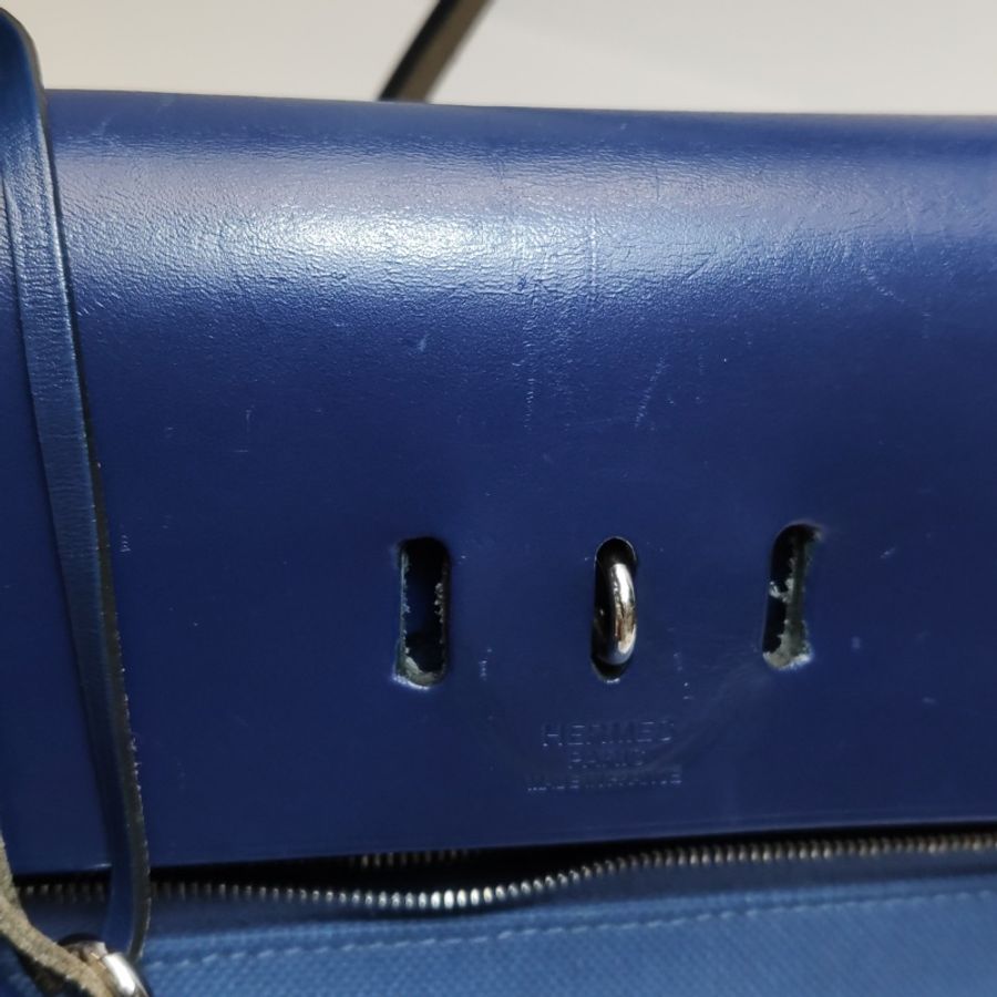 Hermes Herbag31單肩包Hunter牛皮帆布銀扣 73寶石藍7E明藍色C刻-13
