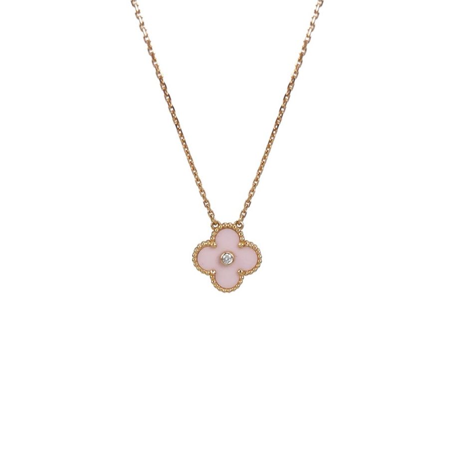 Van Cleef & Arpels VintageAlhambra18K玫瑰金鑽石陶瓷項鍊-0