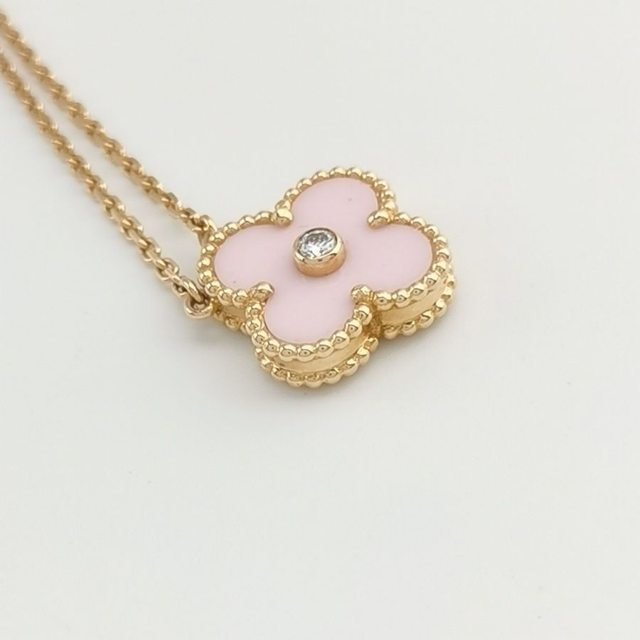 Van Cleef & Arpels VintageAlhambra18K玫瑰金鑽石陶瓷項鍊-5