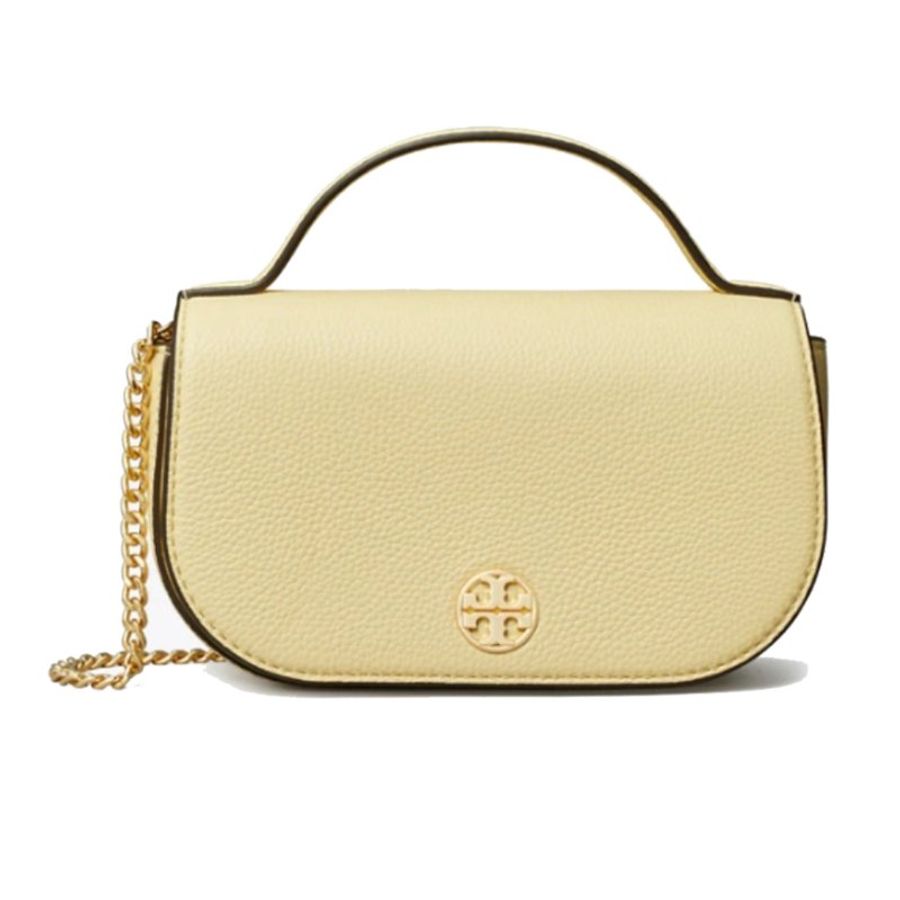 【TORY BURCH】雙T-LOGO翻蓋皮革兩用鍊包-鵝黃色-0