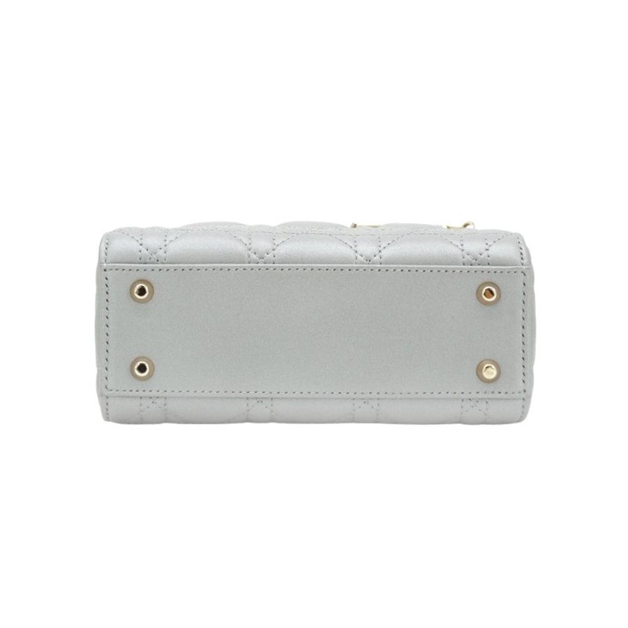 Diro 展示品 Lady Dior 籐格紋牛皮兩用黛妃包-Mini(灰)-5