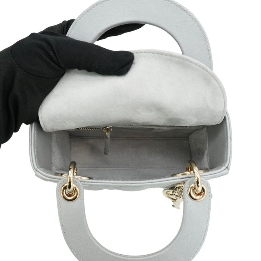 Diro 展示品 Lady Dior 籐格紋牛皮兩用黛妃包-Mini(灰)-6