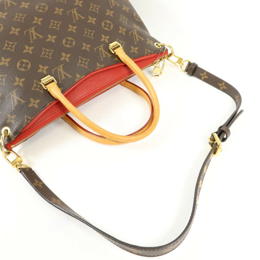 LOUIS VUITTON 【激減優惠】Monogram Pallas金扣手挽肩背兩用袋棕色/紅色-4