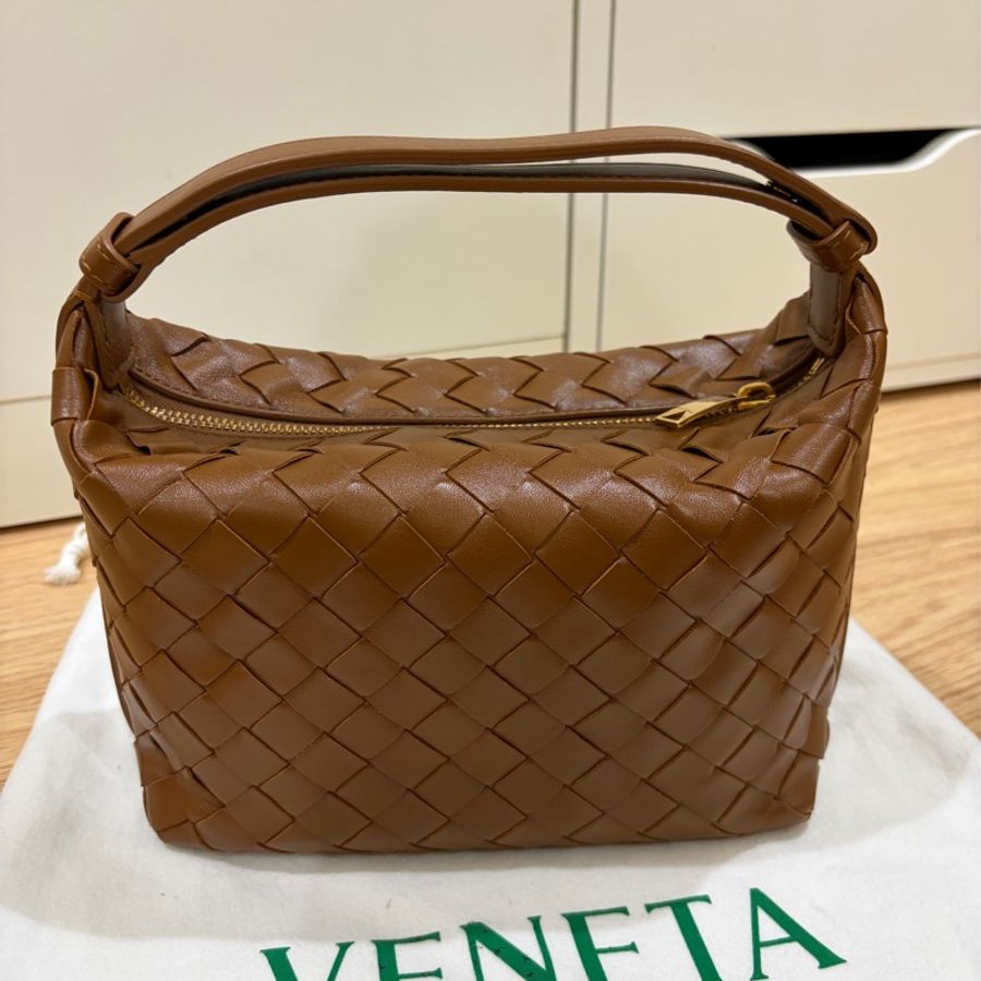 BOTTEGA VENETA Wallace經典編織手提/肩背包 咖啡焦糖色-1