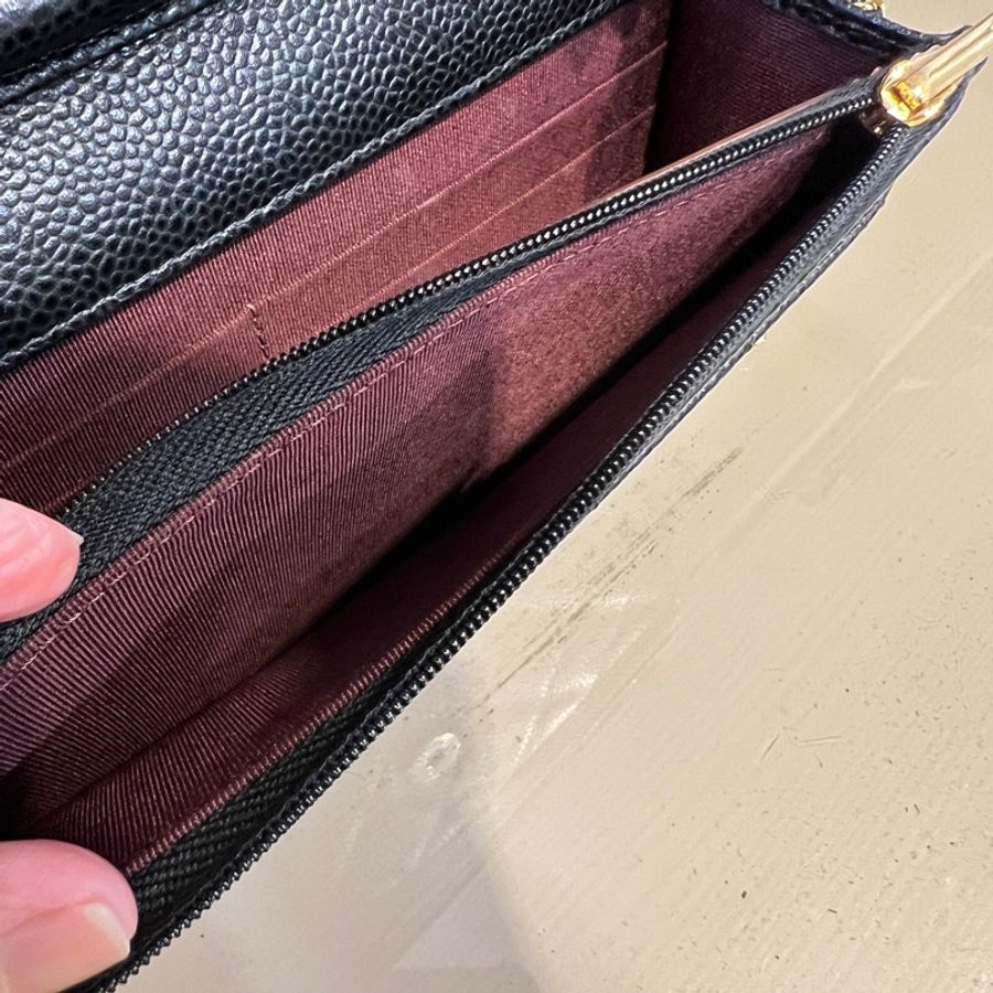 chanel 黑荔枝牛皮WOC金釦下蓋6卡斜背包-10