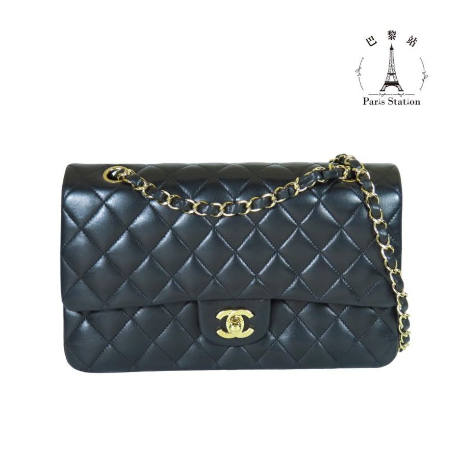 【巴黎站二手名牌專賣店】*現貨*CHANEL香奈兒真品*COCO25 黑菱格羊皮金雙C金鍊肩背斜背包-0